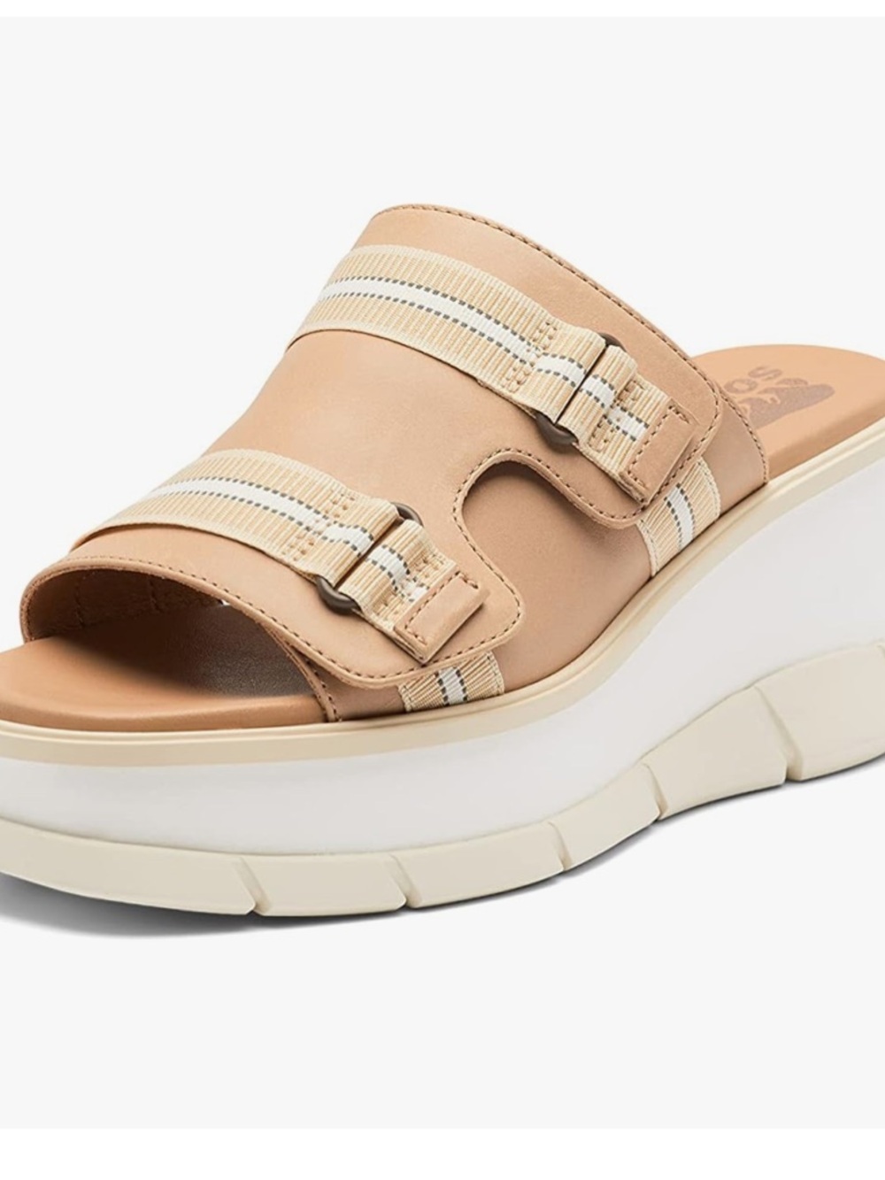 Sorel Wedge Slide Sandal in Tan and Cream